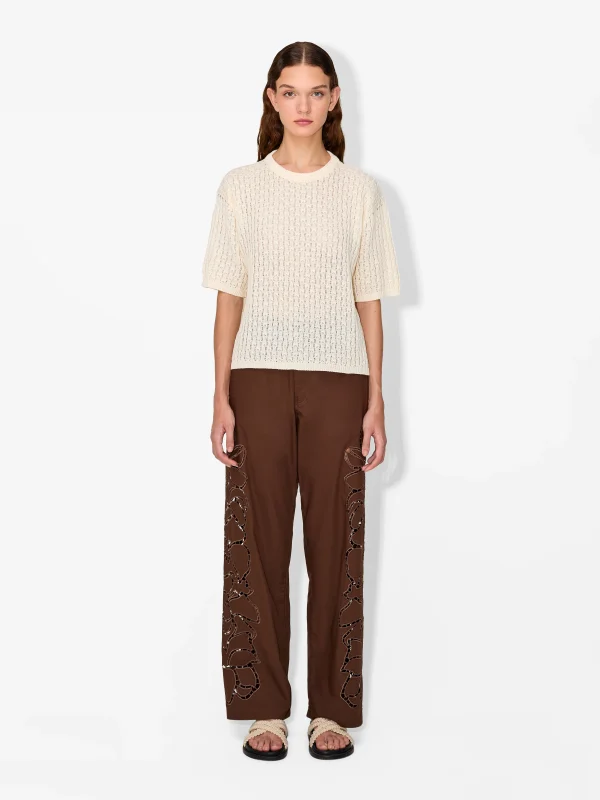 Elegant Open-Knit Short Sleeve Sweater